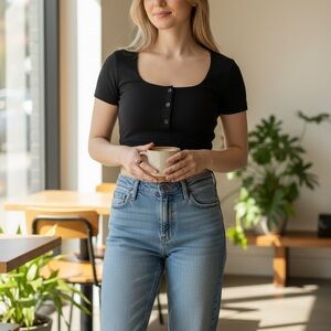 ALO Yoga Black Ribbed Crop Top